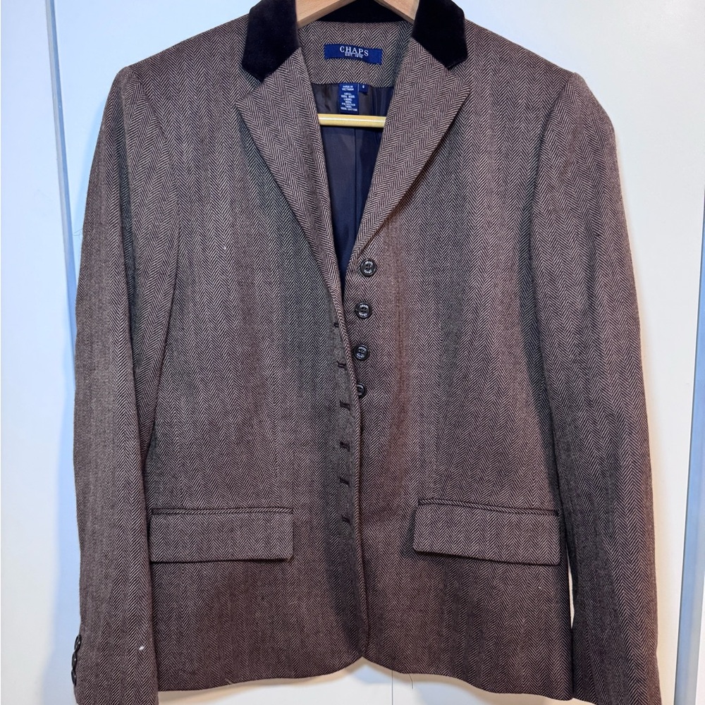 Chaps Womens Wool Tweed Blazer Jacket Button-Up Long Sleeve
